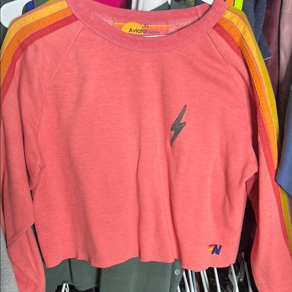 Aviator Nation Pink Rainbow Stripe Sweatshirt - Picture 3 of 7